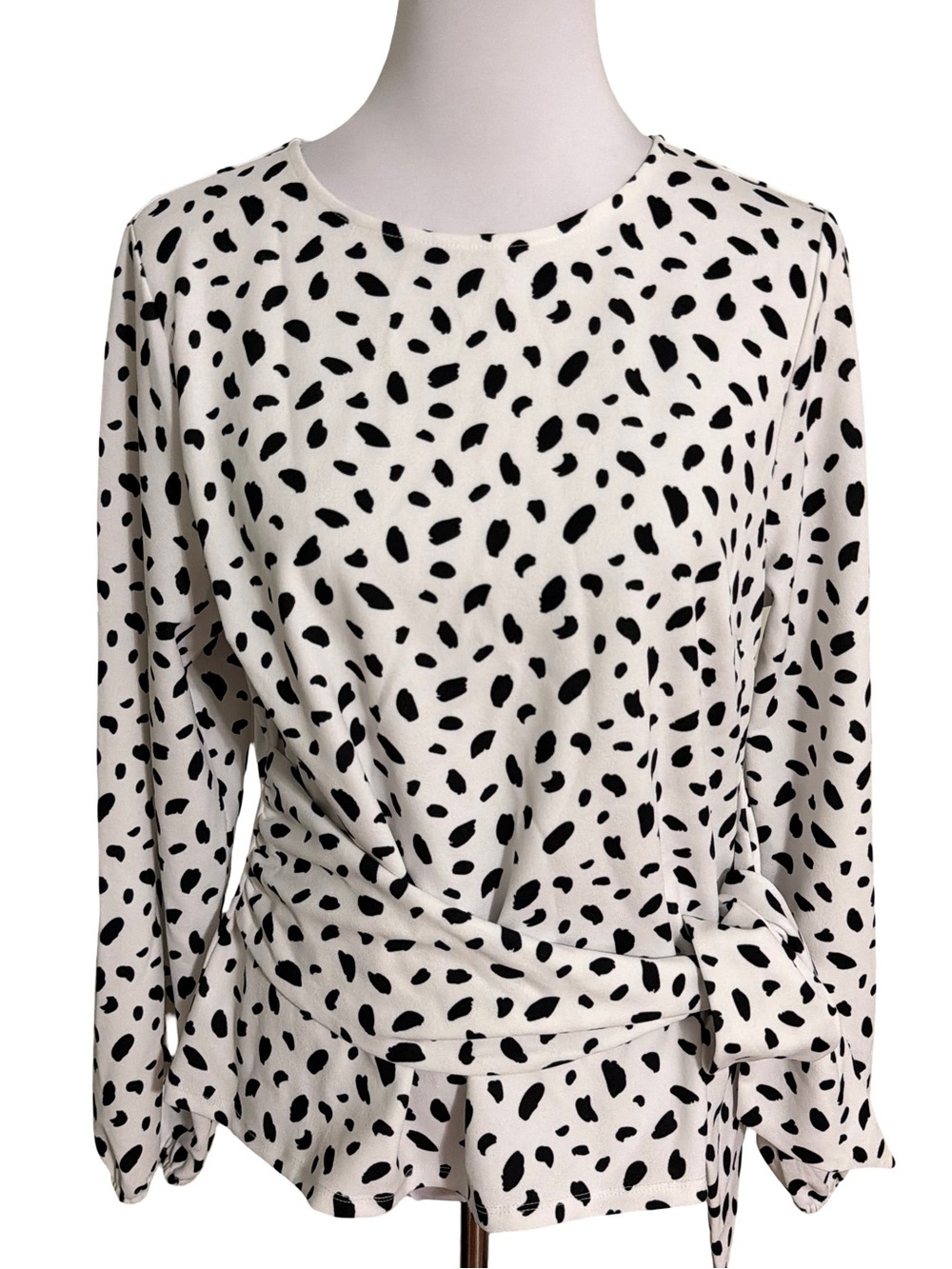 Anthropologie Black White Dotted Knot Waist Long Sleeve Top